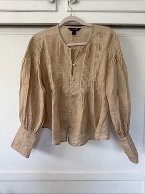 Banana Republic Beige 100% Ramie Pintuck Button-Front Blouse